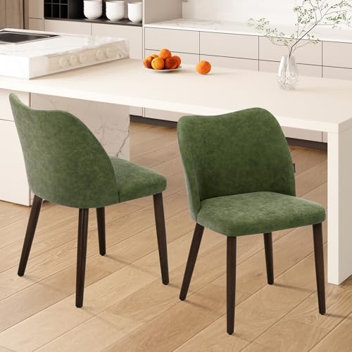 Image of Wooden Dining Chairs Set of 2, Upholstered Kitchen Dining Room Chair, Modern Farmhouse Dinner Chair for Restaurant & Cafe, Green