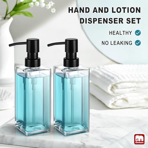 Image of GMISUN Glass Soap Dispenser with Stainless Steel Pump, Clear Hand Soap Dispenser for Bathroom, 12 fl oz /350ml Refillable Dish Dispenser for Kitchen, Modern Liquid Soap and Lotion Bottle for Countertop