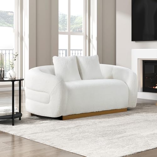 Image of Lexicon Love Seat Cloud Sofa with 2 Accent Pillows, Sherpa Loveseat Couches for Living Room /Waiting Room /Office /Apartment, 71 inch Loveseat, White