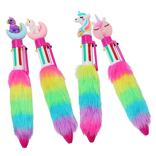 NOLITOY 1セット ユニコーンボールペン ユニコーンぬいぐるみペン ミニシャトルペン 漫画ペン 多色ペン ユニコーンペン ぬいぐるみボールペン カラフルなペン カラーペン プラスチック 4個