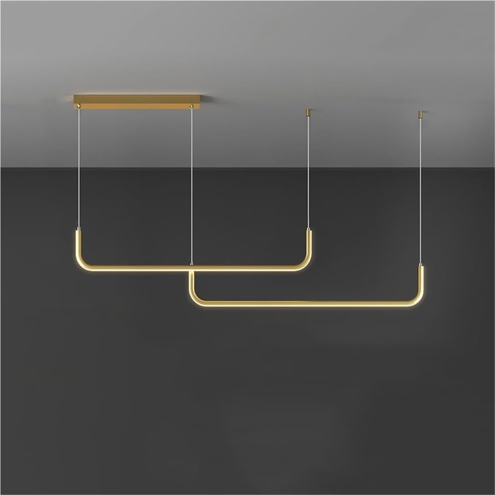LYOUAE Modern Minimalist Linear Chandelier LED Dimmable Pendant Lamp High Adjustable Hanging Lamp Kitchen Island Pendant Lighting(Gold,120cm/47.2inch)