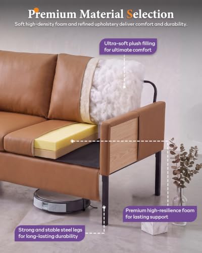 Image of TYBOATLE Brown Faux Leather Small Couch Loveseat, 2-Seater for Living Room | Love Seat, Mini Couch, Small Sofa, Modern Upholstered Design, Bedroom, Dorm, Apartment, Office, Compact Spaces