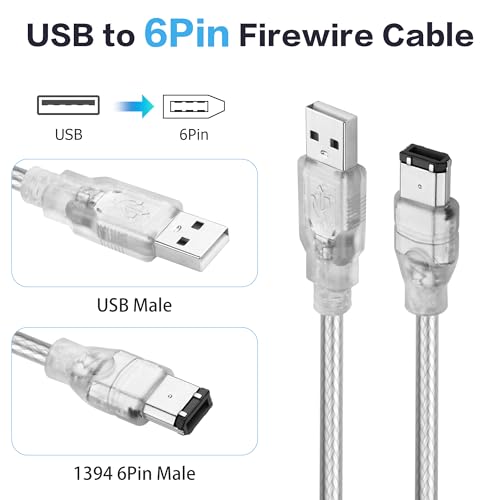 YAODHAOD Firewire to USB Adapter Cable Firewire IEEE 1394 6 Pin Male to USB 2.0 A Male Adaptor Convertor Cable for Printer Scanner Digital Camera -6ft (USB A Male to 6 Pin)