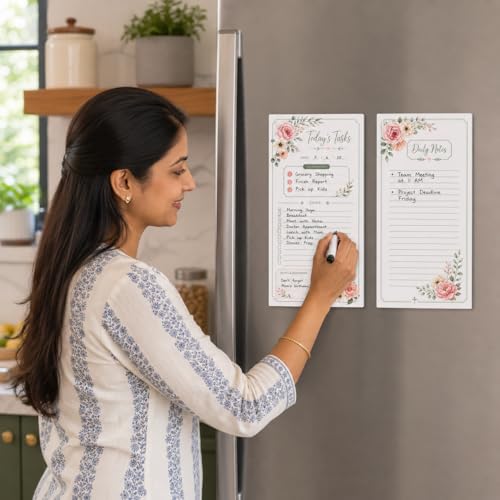 Image of Zesta Vinyl Magnetic Planner for Fridge | Cute Weekly Planner /Meal Planner with Marker | Rewritable Magnetic White Board for Fridge (Harry Potter 11X11 Inches) (Floral (Pack of 2)