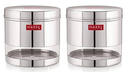 Image of HAZEL Stainless Steel Transparent Wide Mouth See Through Container, Silver, Set of 2, 1100 ML