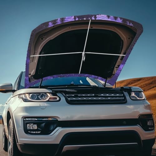 Image of Car Hood Cover Protector Witch Castle Halloween Print Waterproof Car Hood Wrap Blanket Auto Flag Automotive Halloween Exterior Accessories for Sedans SUVs Pickups Trucks Jeeps