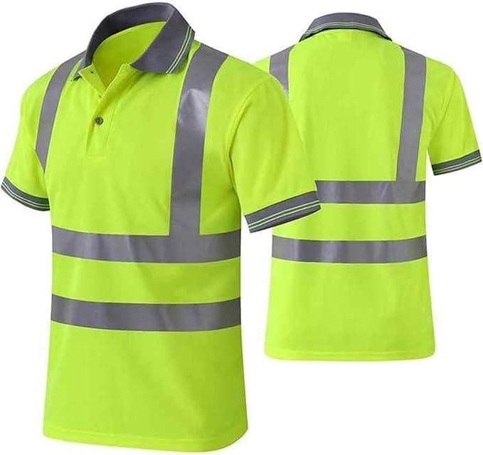 Work Shirts for Men - High Visibility Shirts for Men, Safety Polo Shirt with Reflective Stripes, Security Shirts for Men, Construction Shirts for Men, Breathable Mechanic Work Shirt Lime Green Small