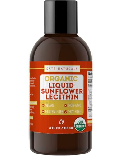 Kate Naturals Sunflower Lecithin Liquid for Cooking and Baking. Liquid Lecithin for Gummies & Smoothies (4oz Organic Vegan Gluten-Free)