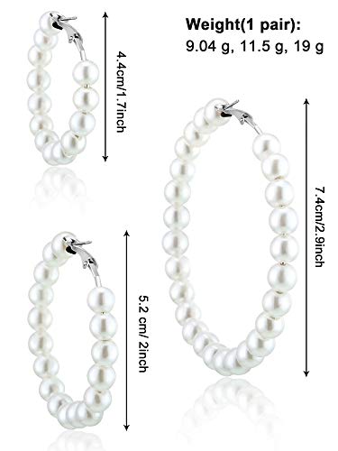 Hicarer 3 Pairs Pearl Hoop Earrings Pearl Earrings for Women Girlfriend Brides Gift Silver Earring Needle2