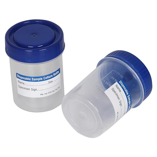 Image of 50ml Sterile Sample Collection Containers - Pack of 100 | Individually Pouch Packed, Leak-Proof, Disposable Plastic Containers for Urine, Stool & Lab Samples