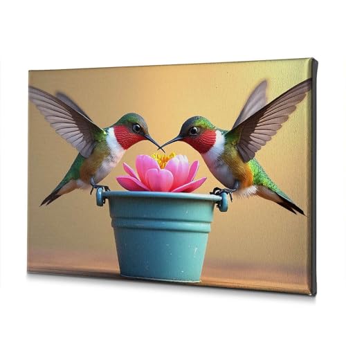 Tableau de Pâques colibris et fleur pour mur de chambre adulte