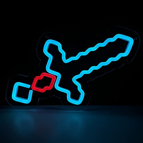 Mine Pickaxe Neon Sign Sword Light Adjustable Lighting For Wall Decor Led Mcers Neon Light For Boys Bedroom Kids Room Gamer Room Decor #TOP3