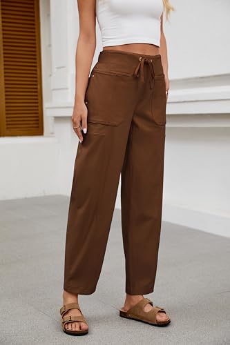 Barrel Pants for Women High Waisted Corduroy Drawstring Elastic Waist Loose Casual Wide Leg Trousers Pants2