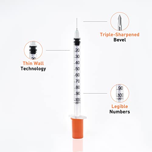 Image of U-100 1cc 30g 5 /16 In (8mm) Syringe with Needle, Individually Wrapped, Pack of 20