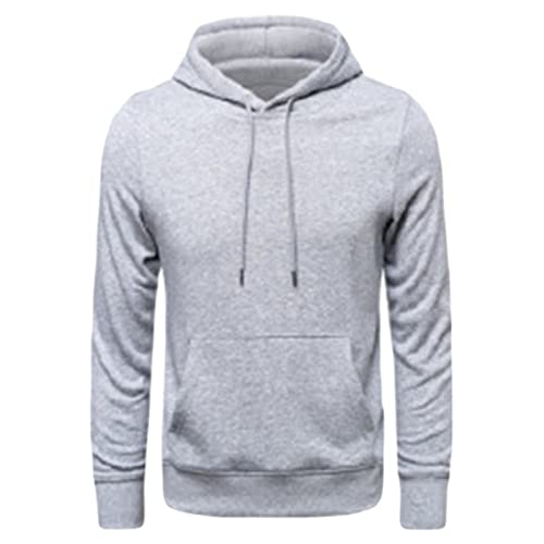 Maiyifu-GJ Men's Solid Athletic Hooded Sweatshirt Casual Long Sleeve Pullover Hoodie Comfy Sports Hoodies with Kanga Pocket (Light Grey,4X-Large)
