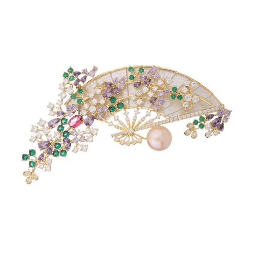 Broche en éventail de Perles en Zircon LNNSHX pour Manteau et Cheongsam Élégant