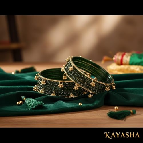Image of Kashmiri Ghangharoo Glass Bangle Set for Women| Light Weight Bangles | Traditional Transparent Fancy Glass Chudi Set for Wedding, Party|Set Of 16(12 Glass + 4 ghungroo bangles)