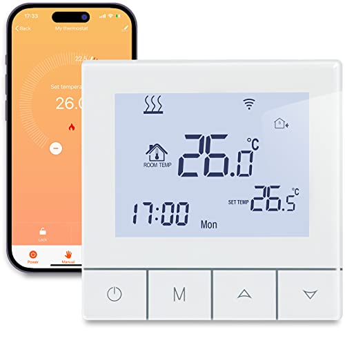 Beok Termostato Calefaccion de Gas Natural Agua,Termostato Programación de Inteligencia Digital de Caldera,Termostato WiFi Compatible con Alexa y Google Termostato Interior Integrado75WIFI-WPB