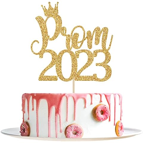 Gold Glitter Prom 2023 Cake Topper, Class of 2023 Graduation Decorations, Prom Night, Graduation Prom Party Decorations Cover
