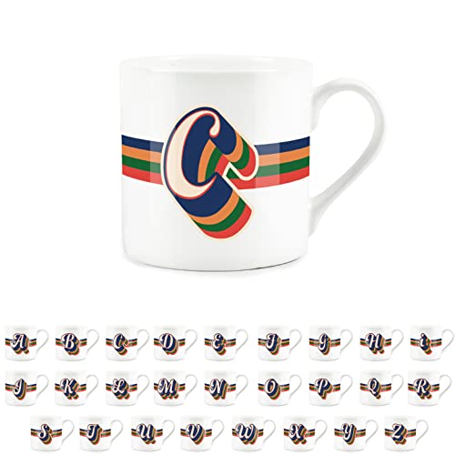 Purely Home Retro Alphabet Letter C Mug - Bone China White Coffee Tea Present Personalised Initial Gift