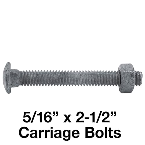 Image of Carriage Bolts 5 /16 x 2-1 /2 inch: w /Nuts Galvanized Carriage Bolt ~ Coarse Thread - Chain Link Fence Carriage Qty 25 Bolts w /Nuts