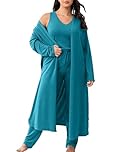Vaimti plus size 3 Piece Casual Cardigan Vest Pants Set, Women's Pajama Loungewear Set Casual Homewear Set for Fall Winter, Green, 4XL Plus