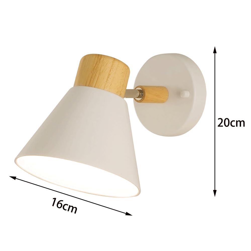 Aplique de pared retro para mesita de noche, aplique de pared de metal blanco con lámpara de madera, lámparas de pared ajustables a 180°, accesorio de iluminación E27, apliques de macarrón nórdic