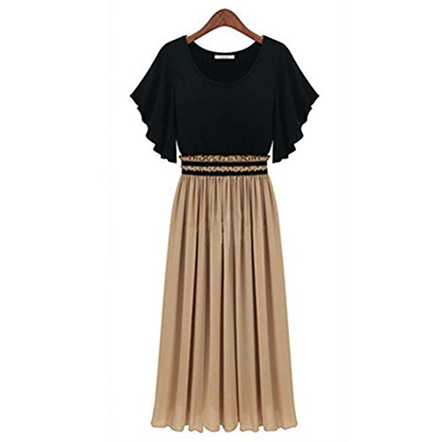 Piggy2gether Vintage High Waist Short Sleeve With Lining Long Chiffon Dress, M