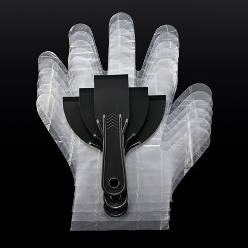 Image of Plastic Putty Knife Set - 2 inch 4 inch 6 inch Spackle Knives & Paint Scrapers | 3 Pack Flexible Plastic Scrapers Tools for Drywall Repair, Painting, Patching, Caulking, with 3 Pairs of Gloves