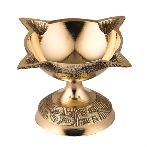 Image of 4 Face Brass Diya for Pooja, Mandir, Diwali Festival Oil lamp Diya for Daily Pooja /Diwali Pooja Charmukhi Diya for Pooja (Size - 5cm) Pack of - 01