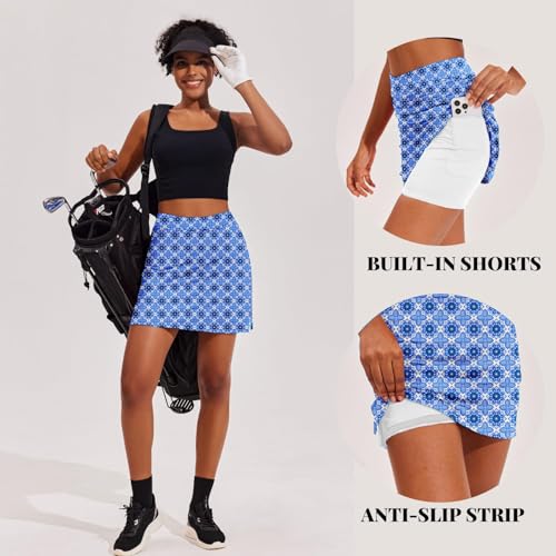 Image of Ekouaer 16 inch Golf Skorts for Woman with Inner Pockets Silicone Grippers Tennis Skirt Quick Dry Athletic Pickleball Skort
