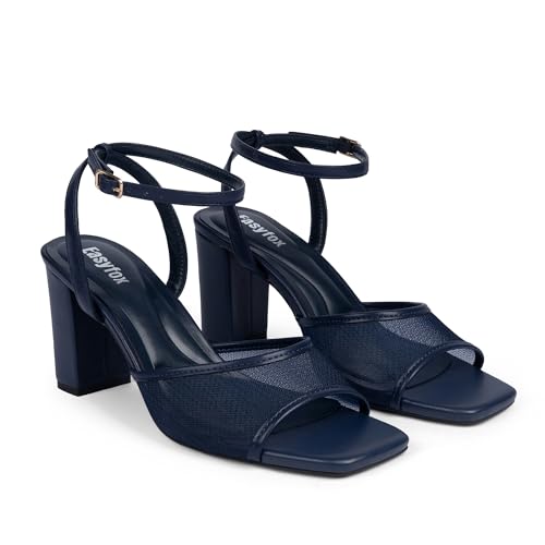 Image of Easyfox Open Toe Chunky Heel Sandals for Women Ankle Strap 3 Inch High Heels Dress Wedding Block Shoes