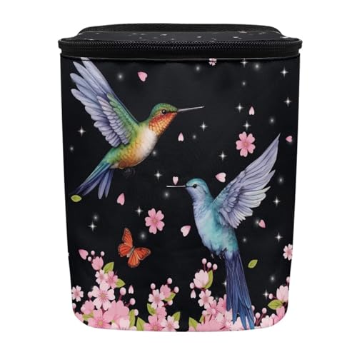 Image of Pink Cherry Blossom Hummingbirds Car Trash Bin Interior Accessory Lightweight Auto Garbage Can Bag for Back Seat Washable Mini Car Trash Can with Lid