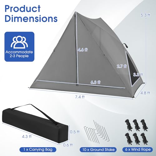 Carpa Pop-up para Camping 2-3 Personas Gris miniatura 7