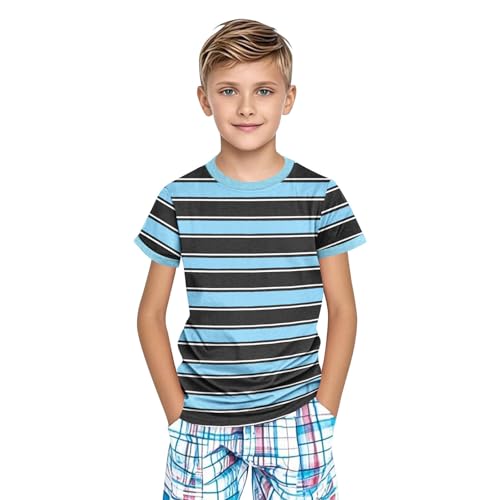 Girls Short Sleeve T-Shirts Casual Striped Boys Summer Tops Loose Crewneck Color Block Basic Tees for Kids 3-14 Years4