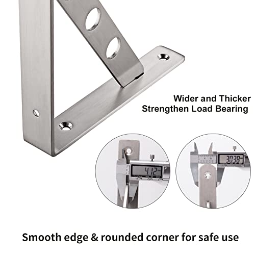 Image of YUMORE 10 Inch Shelf Bracket, Heavy Duty L Bracket with 2 S Hook, 2 Pack | Stainless Steel, 330 LB Load Capacity, 4mm Thick Brace, Hanging Hole Design, Easy Installation, Indoor & Outdoor Use