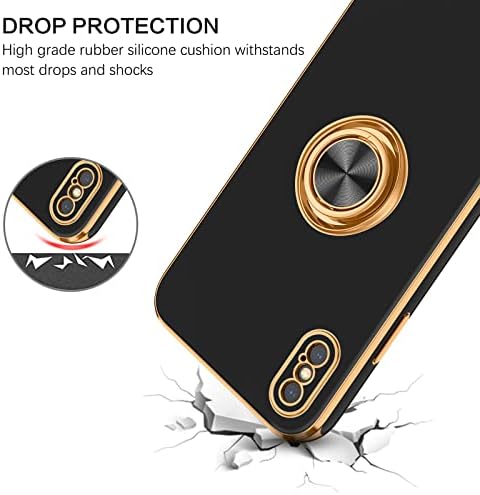 BENTOBEN iPhone X Case with Ring, iPhone XS Phone Cases, Holder Edge Plating Rotation Kickstand Soft Silicone TPU Bumper Slim Flexible Shockproof Protective Cover for iPhone X/XS 5.8 Black