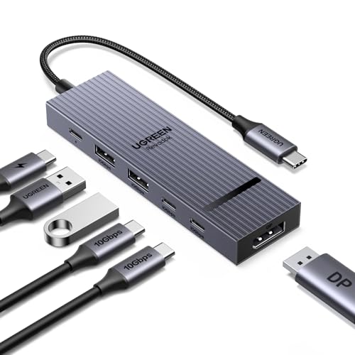 UGREEN USB C Hub with 4K@60Hz DisplayPort Revodok Pro 6-in-1 Aluminum Type C Adapter with 10Gbps 2x USB-C& 2x USB-A Data Ports DP 100W PD Portable Multiport Adapter for MacBook iPad iPhone etc