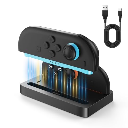 ELUTENG Cargador Compatible con 2025 Nintendo Switch 2 Joy-con, Dual 2 en 1 Base de Carga Rápida para Joy con 2 Controladores, Estación de Carga con Indicador LED y Cable USB Tipo C