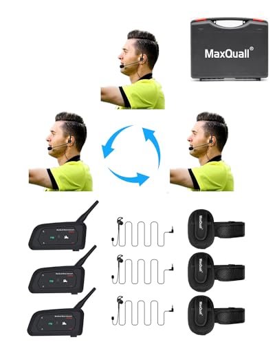 Maxquall Referee Headsets Referee Communication System Sets 2~4 Person Full Duplex Wireless Bluetooth Intercom Headsets for Official Volleyball Football Soccer Handball Coach (3V4(L Earphone))