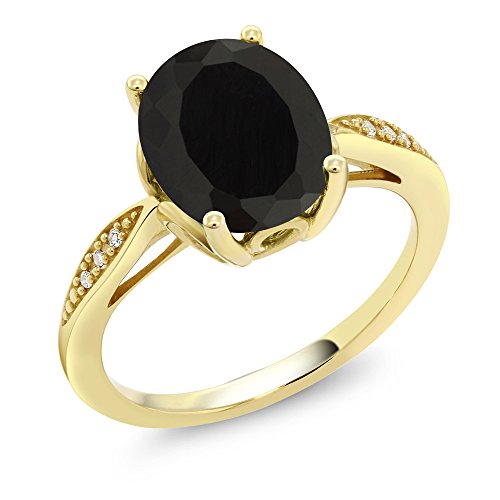 Gem Stone King 14K Yellow Gold Black Onyx And Diamond Engagement Ring For Women (2.54 Cttw, Gemstone Birthstone, Available In Size 5, 6, 7, 8, 9) #TOP17