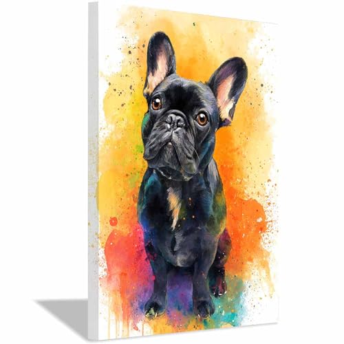 Tableau chien Bouledogue Français toile encadrée 40x60 noir82