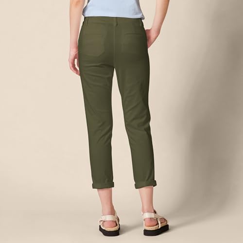 Amazon Essentials Damen Khakifarbene, Dehnbare Slim-Fit-Hose mit mittelhohem Bund (In Übergröße erhältlich), Dunkles Olivgrün, 38