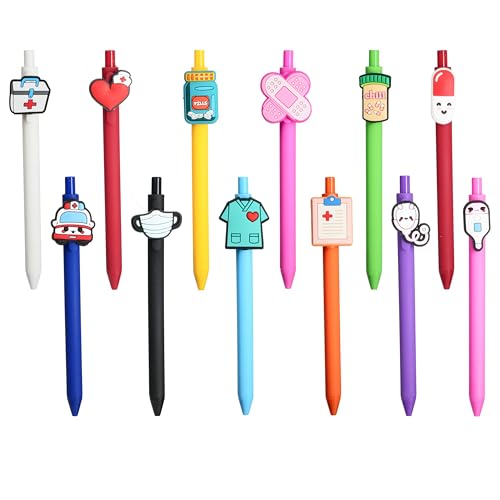 Stylo Infirmière 12 Pièces - Stylos d'Infirmière Mignons et Colorés, Stylo Drole 0,5 mm Encre Noire, Idéal cadeau pour Infirmières, Médecins, Aides-Soignants,...