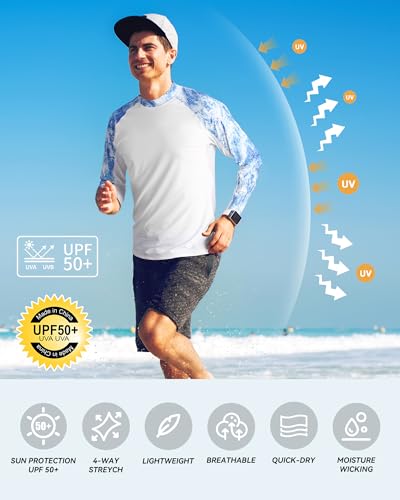 Men Long Sleeve Swim Shirts, UV Sun Protection Rash Guard, UPF 50+ Fishing Base Layer3
