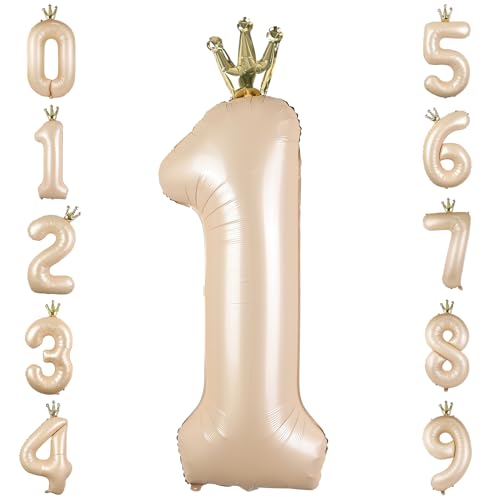GRESATEK バルーン 数字 風船 誕生日 40インチ 大きい ナンバー1 バースデーバルーン 王冠付き クラウン 飾り付け 結婚式 パーティー 記念日 ウェディング キャラメル