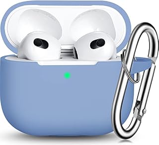 R-fun Etui AirPods 3, silikonowe akcesoria ochronne skórka z brelokiem kompatybilne z Apple AirPod 3. generacji 2021 dla kobiet mężczyzn dziewcząt chłopców, przednia dioda LED widoczna - niebiesko-szara