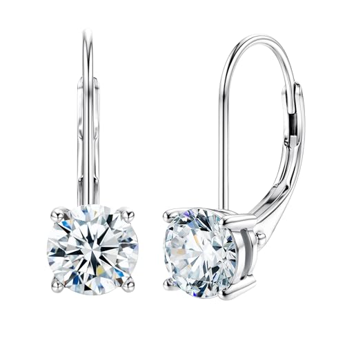 Image of Moissanite Stud Earrings for Men Women, 925 Sterling Silver 18K White Gold Plated, 1CT 6.5mm Round Cut, VVS1 D Color (0.6-2ct)