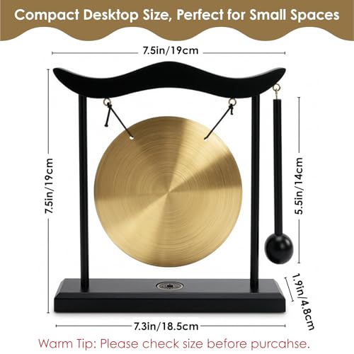 image for YOUEON Zen Table Gong with Wooden Frame and Mallet, Brass Desktop Medi