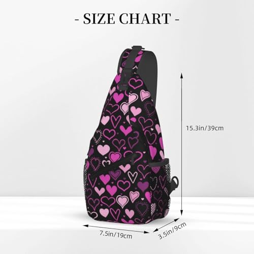 Valentine's Day Hearts Print Sling Backpack,Travel Hiking Daypack Cute Heart Crossbody Shoulder Bag for Women Men3